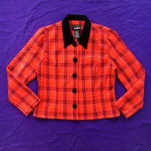 Vintage Tartan Tweed Velvet Collared Blazer Jacket